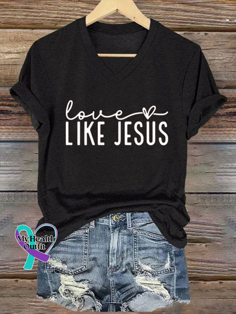 Women’s Valentine’s Day Faith Print V-Neck T-Shirt Black / S