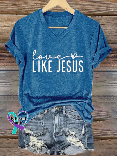 Women’s Valentine’s Day Faith Print V-Neck T-Shirt Blue / S