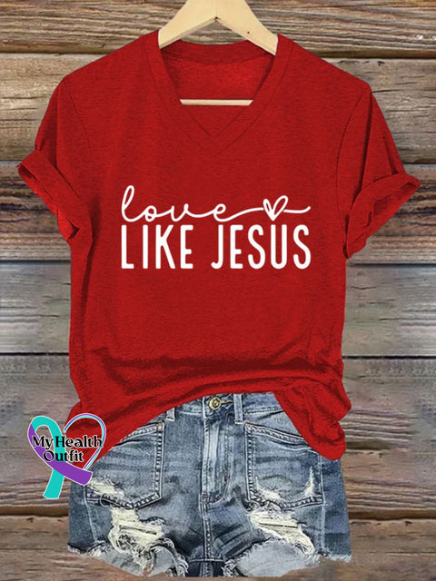 Women’s Valentine’s Day Faith Print V-Neck T-Shirt Red / S