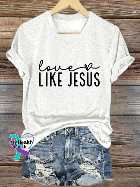 Women’s Valentine’s Day Faith Print V-Neck T-Shirt White / S