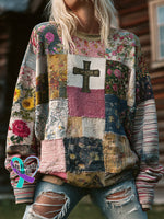 Women’s Vintage Casual Floral Art Sweatshirt As shown / S