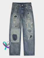 Women’s Vintage Pattern Art Print Casual Cotton Denim Jeans