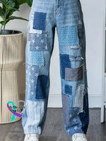Women’s Vintage Pattern Art Print Casual Cotton Denim Jeans