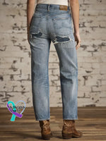 Women’s Vintage Pattern Art Print Casual Cotton Denim Jeans