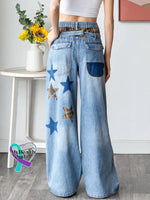 Women’s Vintage Pattern Art Print Casual Cotton Denim Jeans