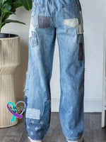 Women’s Vintage Pattern Art Print Casual Cotton Denim Jeans