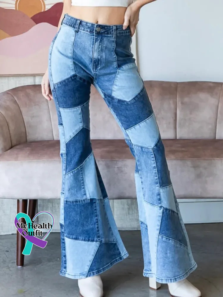 Women’s Vintage Pattern Art Print Casual Cotton Denim Jeans Blue / S