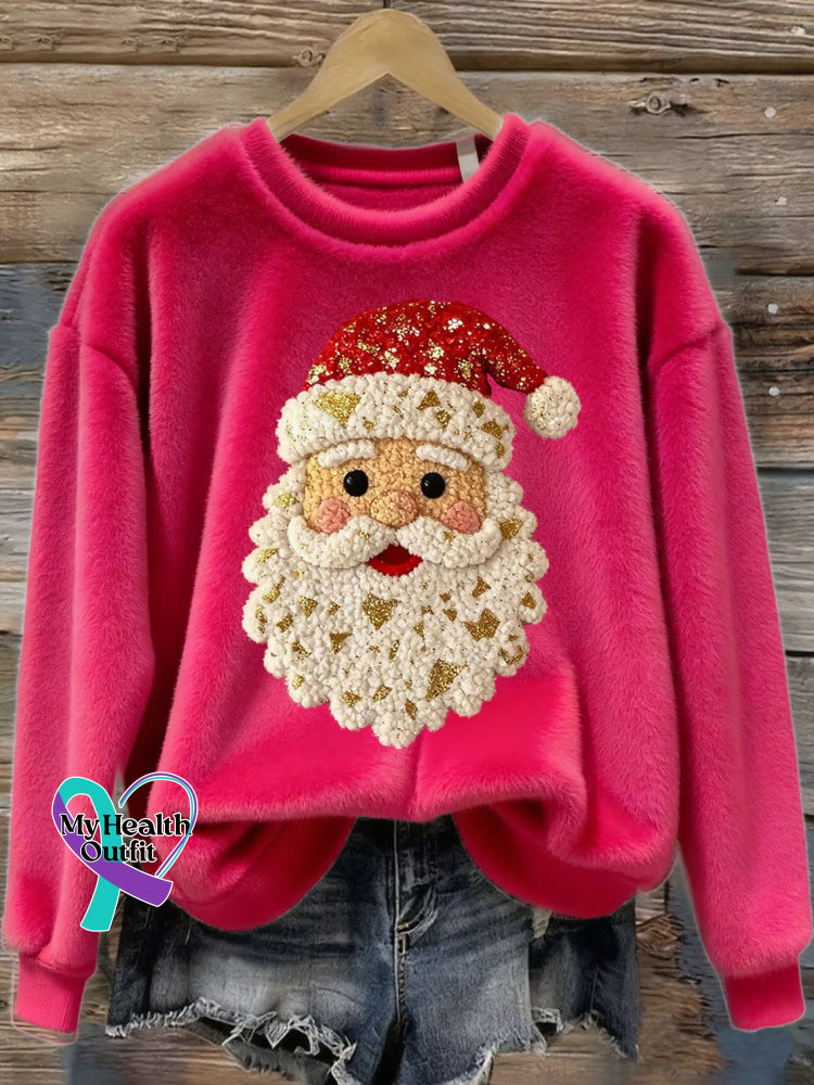 Women’s Vintage Santa Art Print Flannel Sweatshirt Fuchsia / S