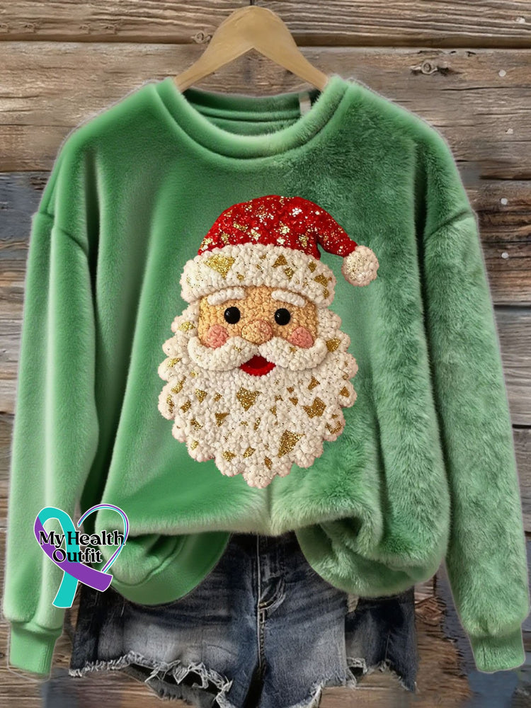 Women’s Vintage Santa Art Print Flannel Sweatshirt Green / S