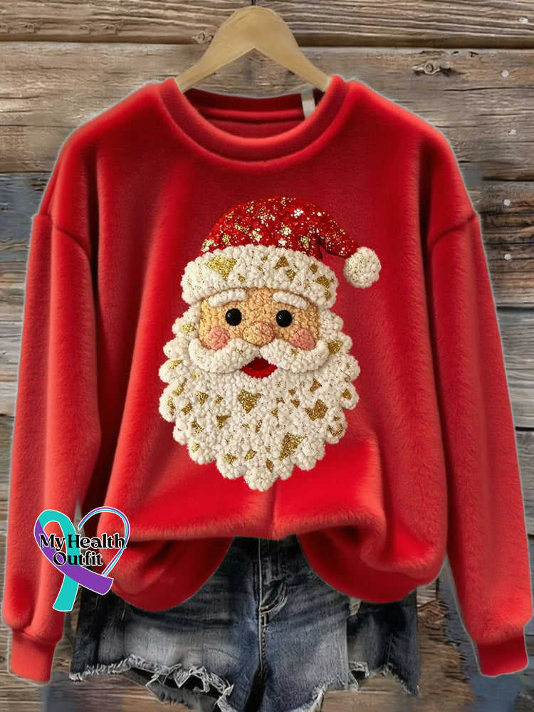Women’s Vintage Santa Art Print Flannel Sweatshirt Red / S