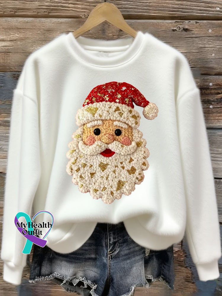 Women’s Vintage Santa Art Print Flannel Sweatshirt White / S