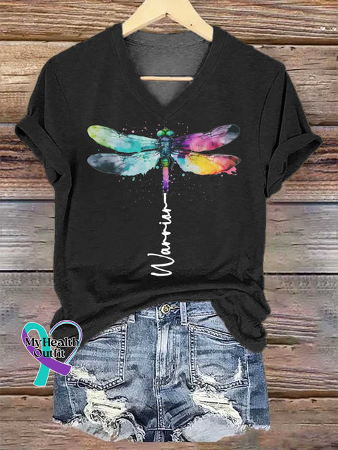 Women’s Warrior Dragonfly V-neck Casual T-Shirt Black / S