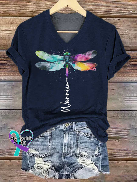 Women’s Warrior Dragonfly V-neck Casual T-Shirt Blue / S