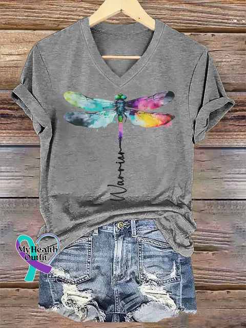 Women’s Warrior Dragonfly V-neck Casual T-Shirt Grey / S