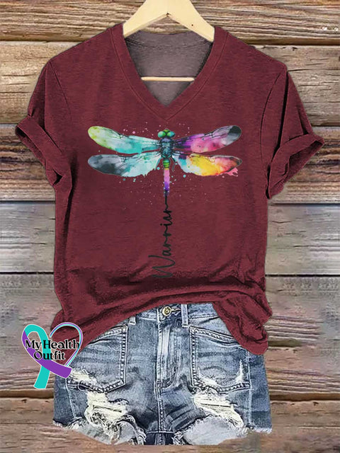 Women’s Warrior Dragonfly V-neck Casual T-Shirt Red / S