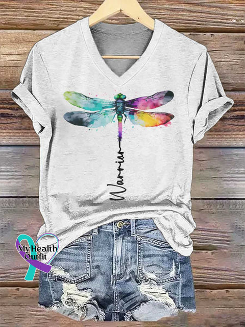 Women’s Warrior Dragonfly V-neck Casual T-Shirt White / S