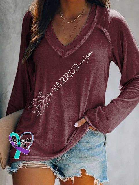 Women’s WARRIOR SUICIDE PREVENTION AWARENESS Print Casual V Neck Long Sleeve Tops Red / S