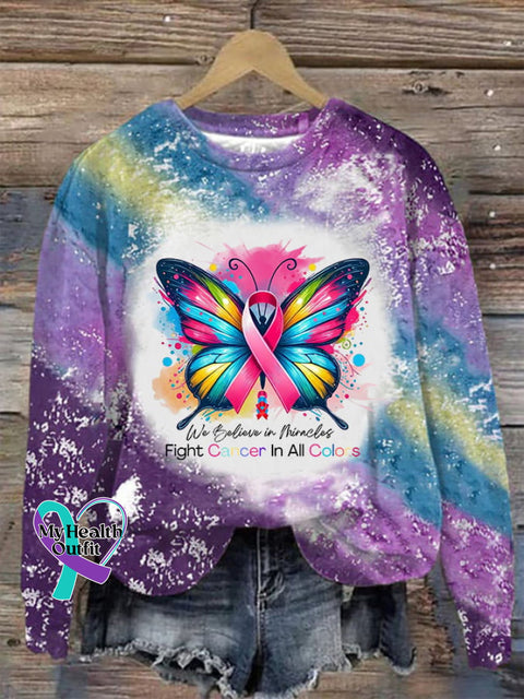 Women’s We Believe In Miracles Fight Cancer In All Colors Print Sweatshirt Picture 1 / S