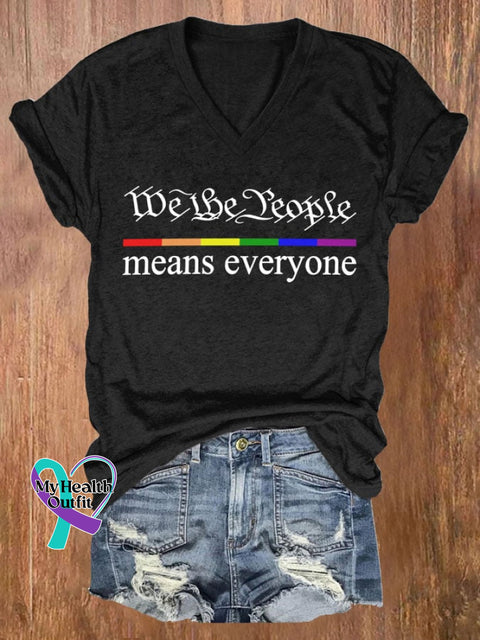 Women’s We The People Means Everyone Print V Neck Casual T-Shirt Black / S