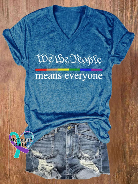 Women’s We The People Means Everyone Print V Neck Casual T-Shirt Blue / S