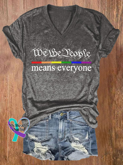 Women’s We The People Means Everyone Print V Neck Casual T-Shirt Dark Grey / S