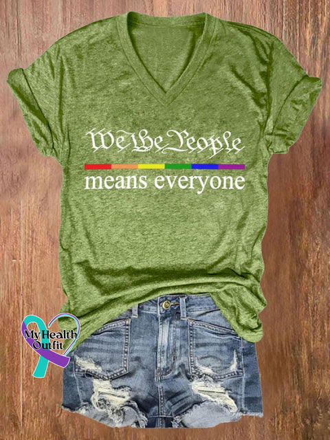Women’s We The People Means Everyone Print V Neck Casual T-Shirt Green / S