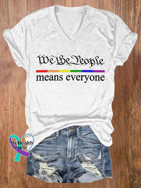 Women’s We The People Means Everyone Print V Neck Casual T-Shirt White / S