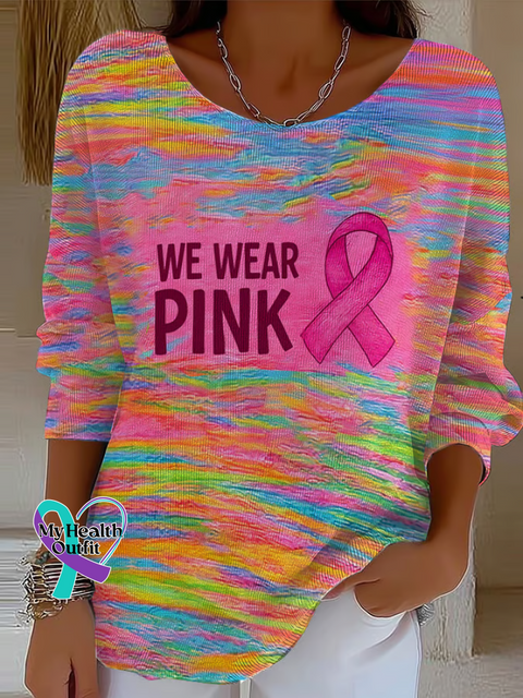 Women’s WE WEAR PINK Breast Cancer Awareness Casual Pullover Sweater Multicolor / S