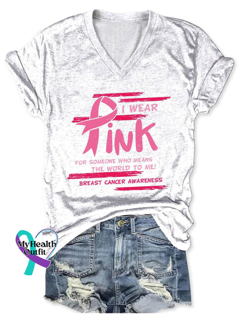 Women’s Wear Pink V-Neck Casual T-Shirt White / S