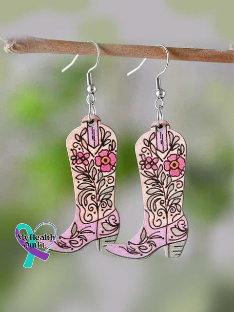 Women’s Western Pink Breast Cancer Awareness Pink Ribbon Cross Earrings