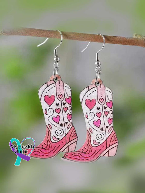 Women’s Western Pink Breast Cancer Awareness Pink Ribbon Cross Earrings