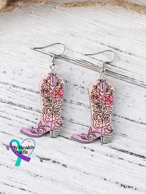 Women’s Western Pink Breast Cancer Awareness Pink Ribbon Cross Earrings Flowers / Size