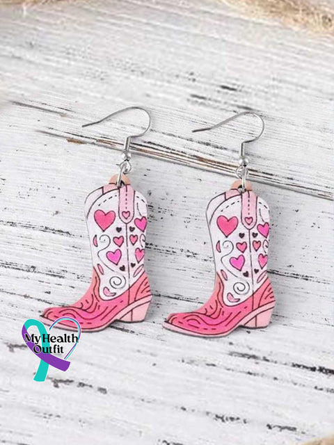 Women’s Western Pink Breast Cancer Awareness Pink Ribbon Cross Earrings Heart / Size