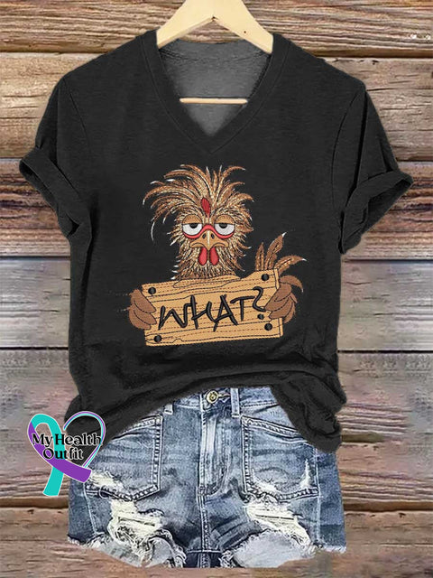 Women’s WHAT Chicken V-neck Casual T-Shirt Black / S