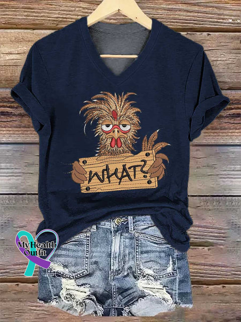 Women’s WHAT Chicken V-neck Casual T-Shirt Blue / S