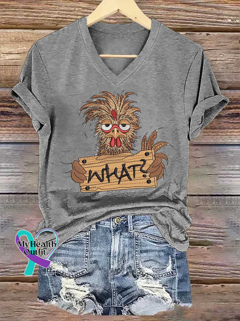 Women’s WHAT Chicken V-neck Casual T-Shirt Grey / S