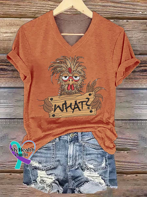 Women’s WHAT Chicken V-neck Casual T-Shirt Orange / S