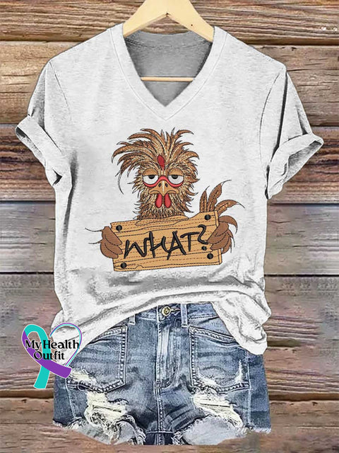Women’s WHAT Chicken V-neck Casual T-Shirt White / S