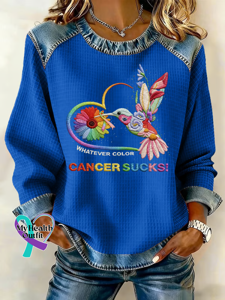 Women’s Whatever Color Cancer Sucks Print Casual Sweatshirt Blue / S