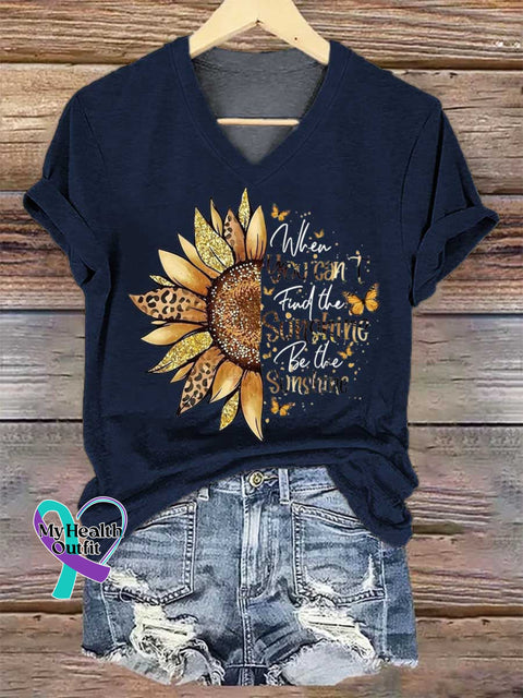 Women’s When You Can’t Find The Sunshine Be The Sunshine V-neck Casual T-Shirt Blue / S