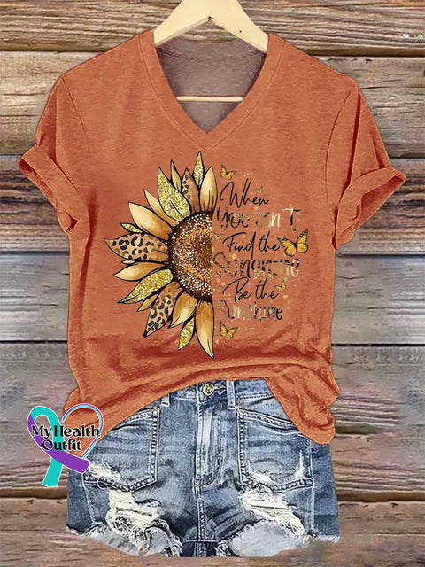 Women’s When You Can’t Find The Sunshine Be The Sunshine V-neck Casual T-Shirt Orange / S