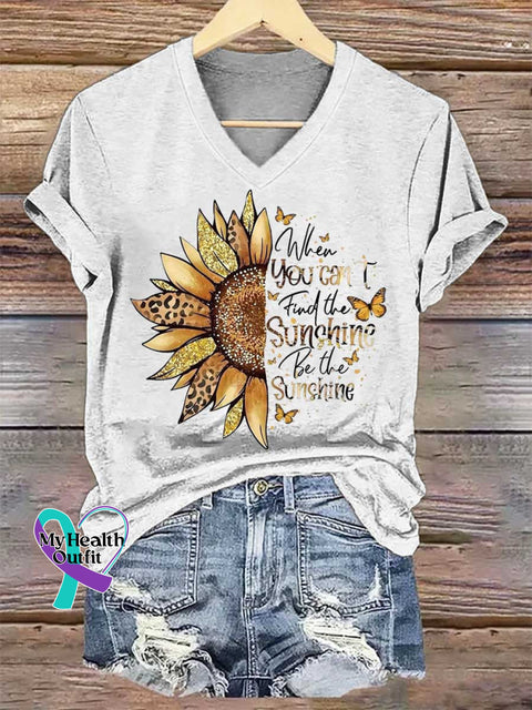 Women’s When You Can’t Find The Sunshine Be The Sunshine V-neck Casual T-Shirt White / S