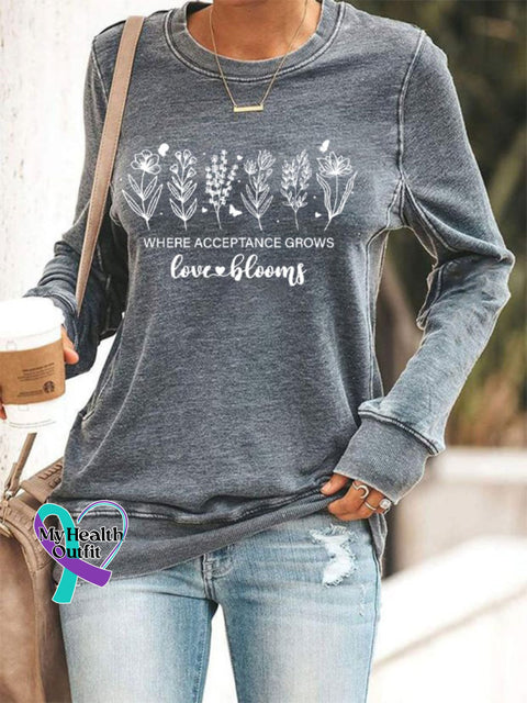Women’s Where Acceptance Grows Love Blooms Printed Sweatshirt Grey / S