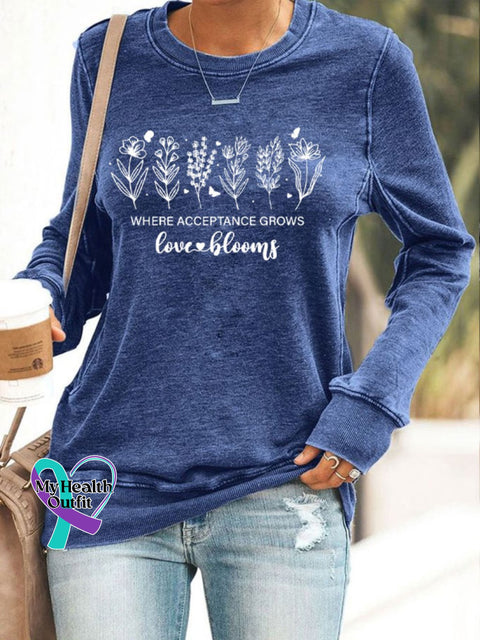Women’s Where Acceptance Grows Love Blooms Printed Sweatshirt Navy / S