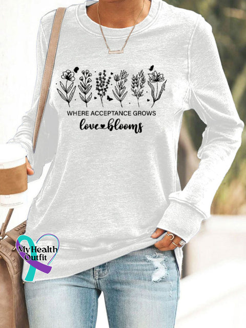Women’s Where Acceptance Grows Love Blooms Printed Sweatshirt White / S