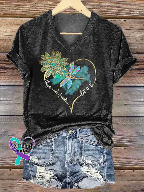 Women’s Whisper Wirds of Wisdow Let It Be Dragonfly V-neck Casual T-Shirt Black / S