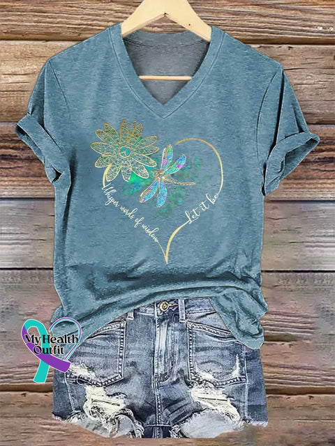 Women’s Whisper Wirds of Wisdow Let It Be Dragonfly V-neck Casual T-Shirt Blue / S