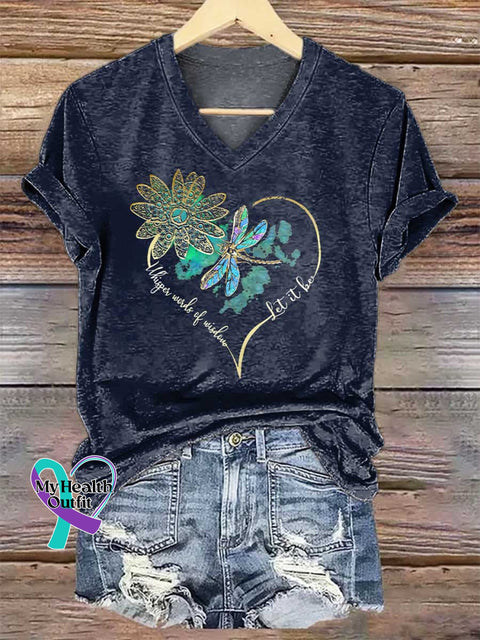 Women’s Whisper Wirds of Wisdow Let It Be Dragonfly V-neck Casual T-Shirt DarkBlue / S