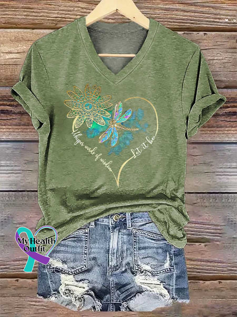 Women’s Whisper Wirds of Wisdow Let It Be Dragonfly V-neck Casual T-Shirt Green / S