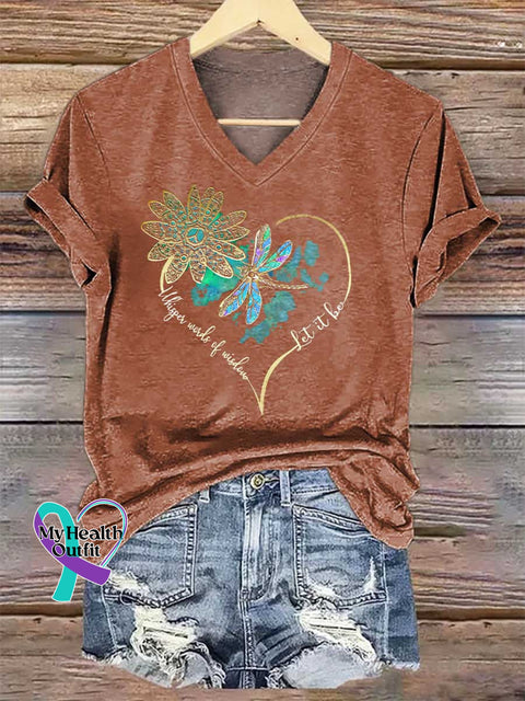 Women’s Whisper Wirds of Wisdow Let It Be Dragonfly V-neck Casual T-Shirt Orange / S